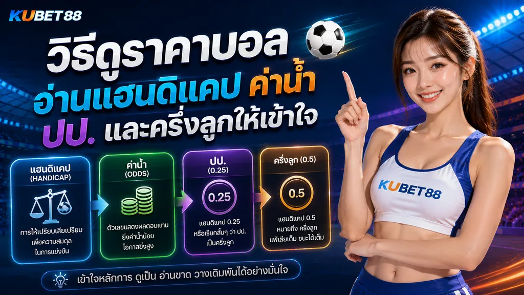 วิธีดูราคาบอล อ่านแฮนดิแคป ค่าน้ำ ปป. และครึ่งลูกให้เข้าใจ KUBET88